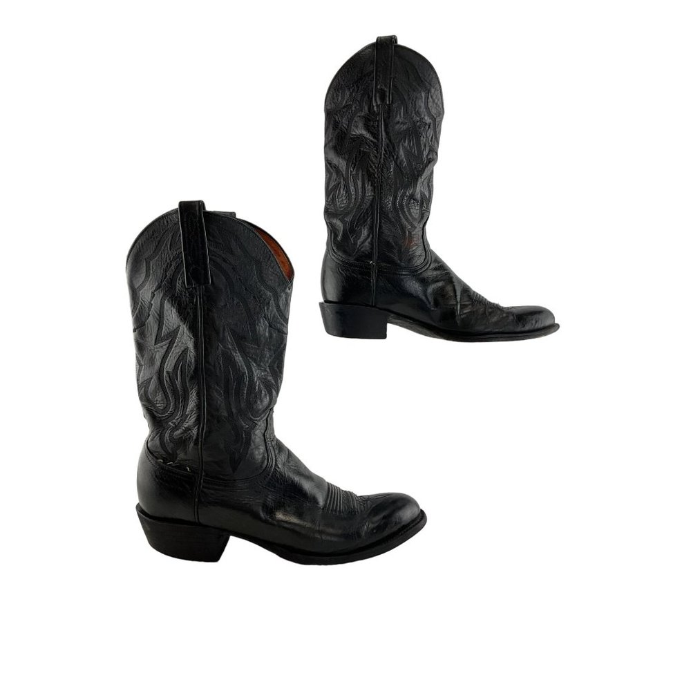 Men's Lucchese 2000 Black Leather Almond Toe Western Boots Size 10 D